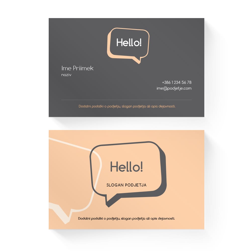 Izdelava vizitk - predloga (Hello - Oranžna/Siva)