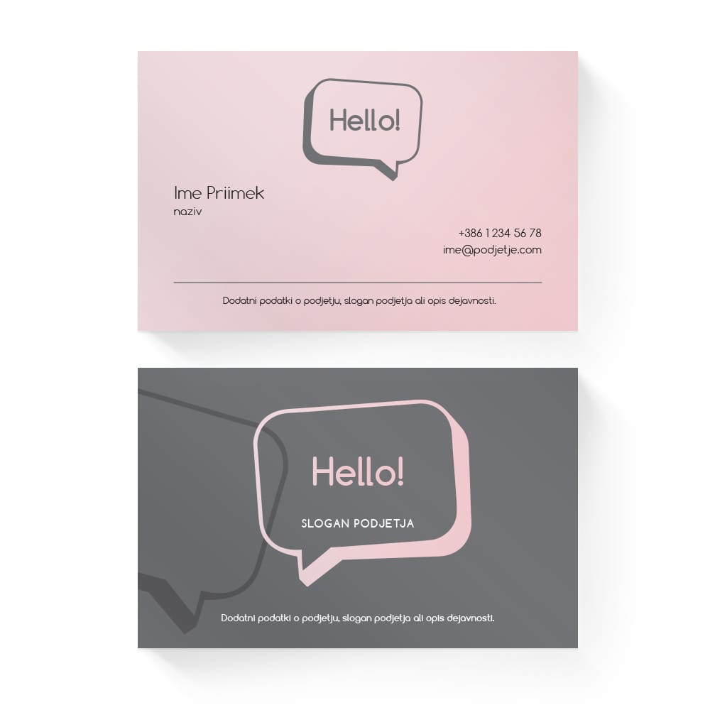 Izdelava vizitk - predloga (Hello - Pink/Siva)