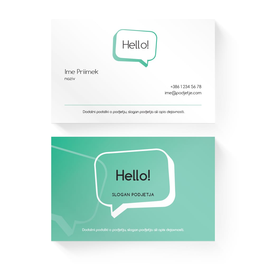 Izdelava vizitk - predloga (Hello - Zelena)