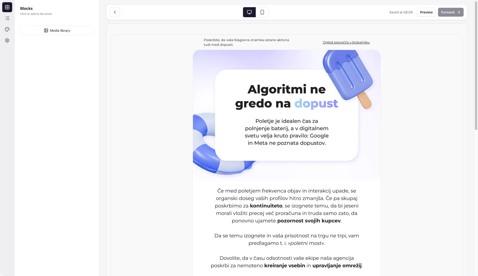 Urejevalnik kampanje v platformi Izimail